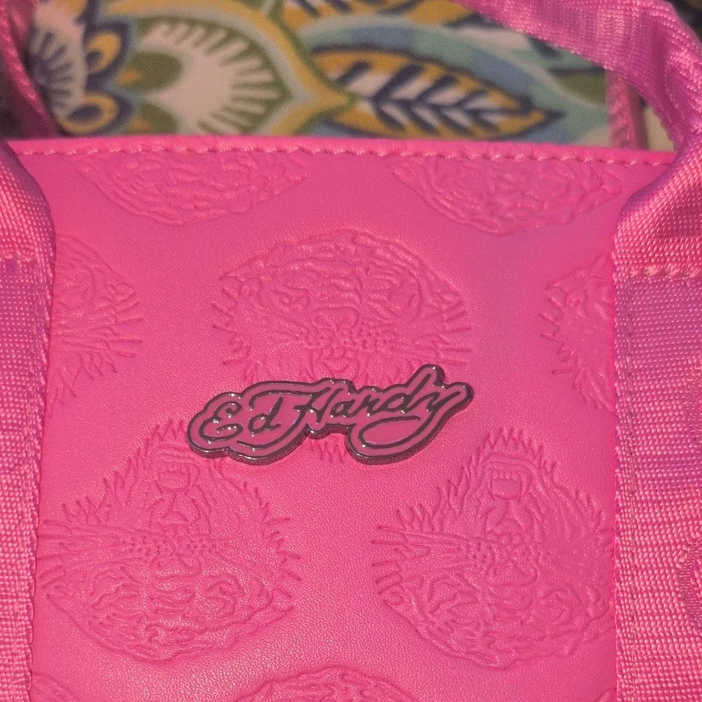 Ed Hardy Pink Embossed Tote With Shoulder Strap NWT
